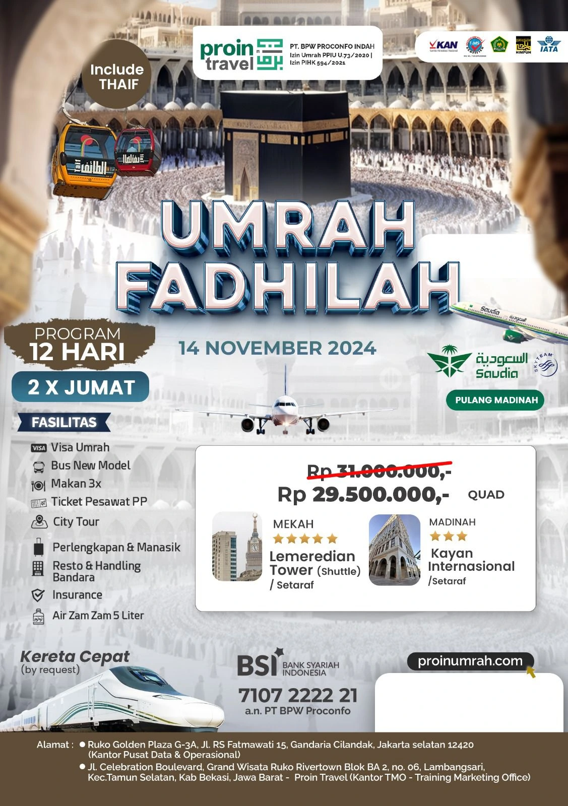 UMRAH 12 HARI 14 NOVEMBER 2024 PROIN TRAVEL