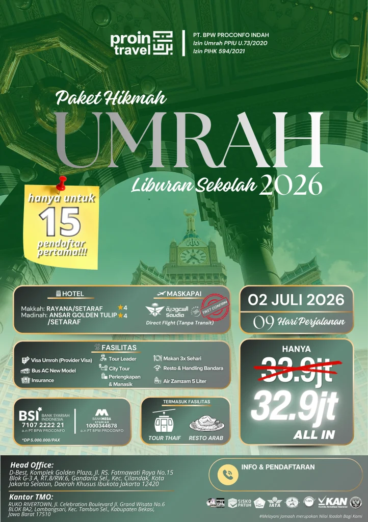Brosur Paket Umroh Hikmah Liburan Sekolah Juli 2026 Proin Travel Harga Promo