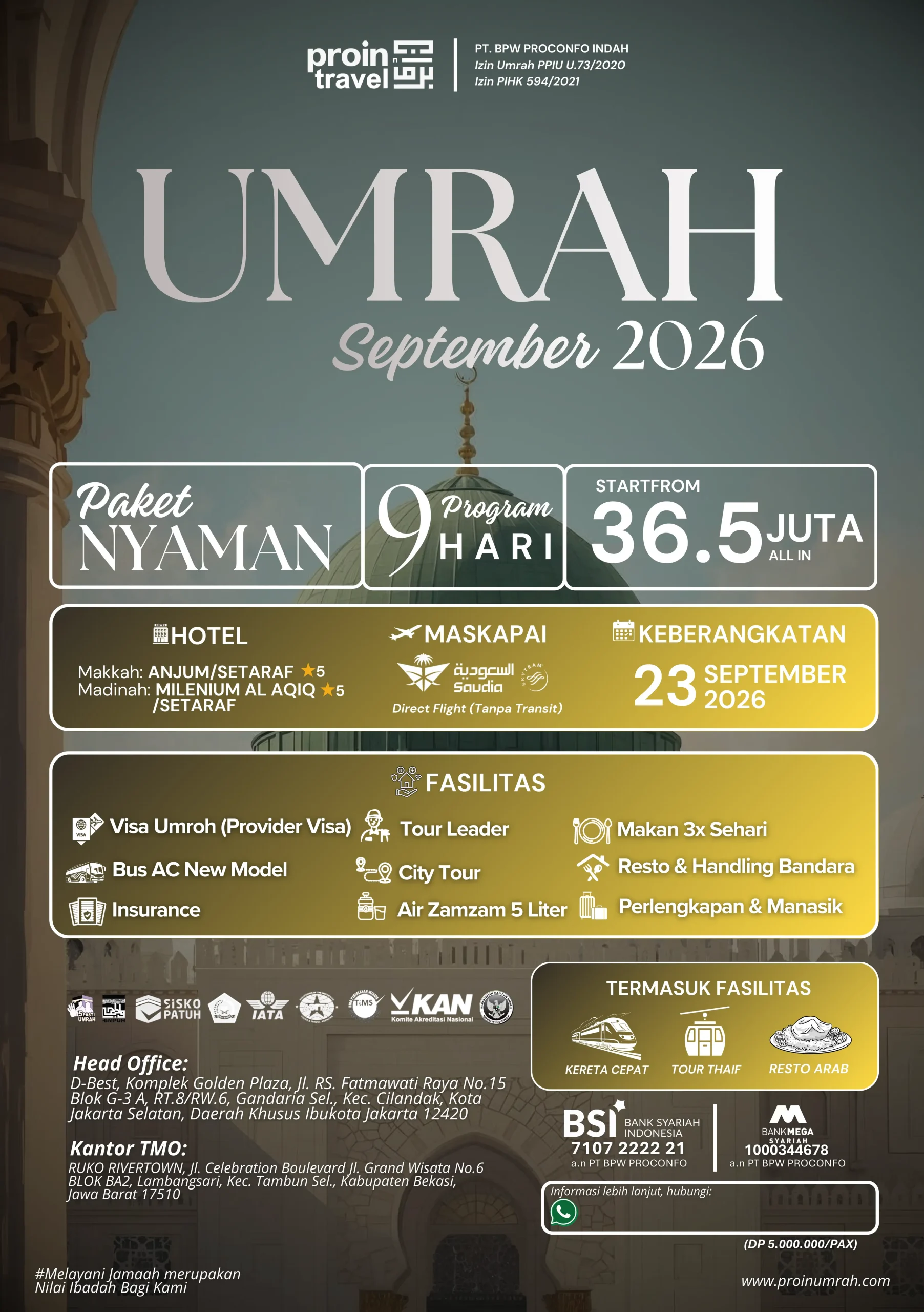Brosur Paket Umroh Promo September 2026 Proin Travel Hotel Bintang 5