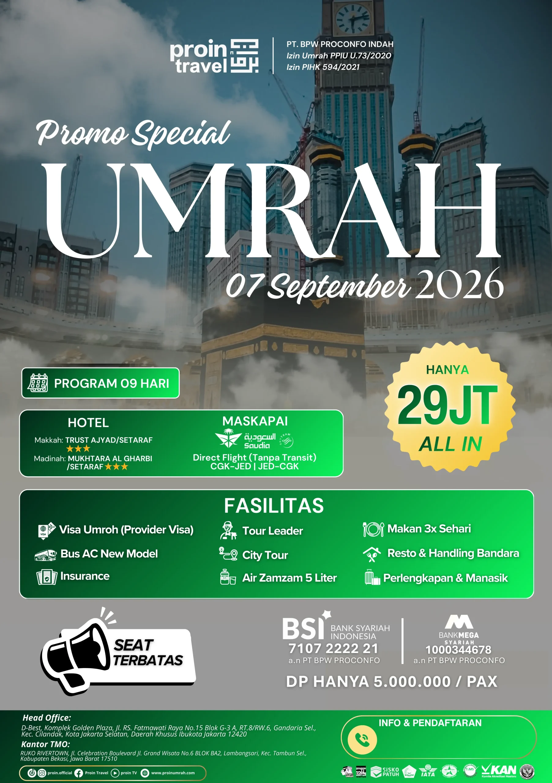 BROSUR UMRAH PROMO 07 SEPTEMBER 2026 PROIN TRAVEL