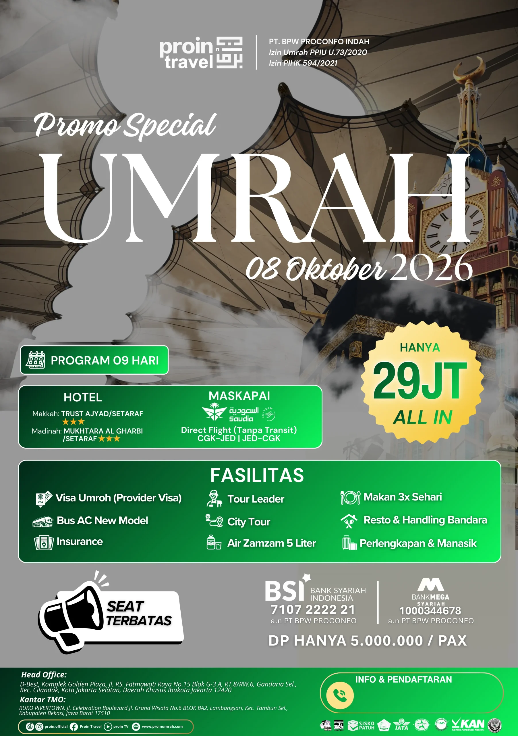 UMRAH PROMO 08 OKTOBER 2026 PROIN TRAVEL