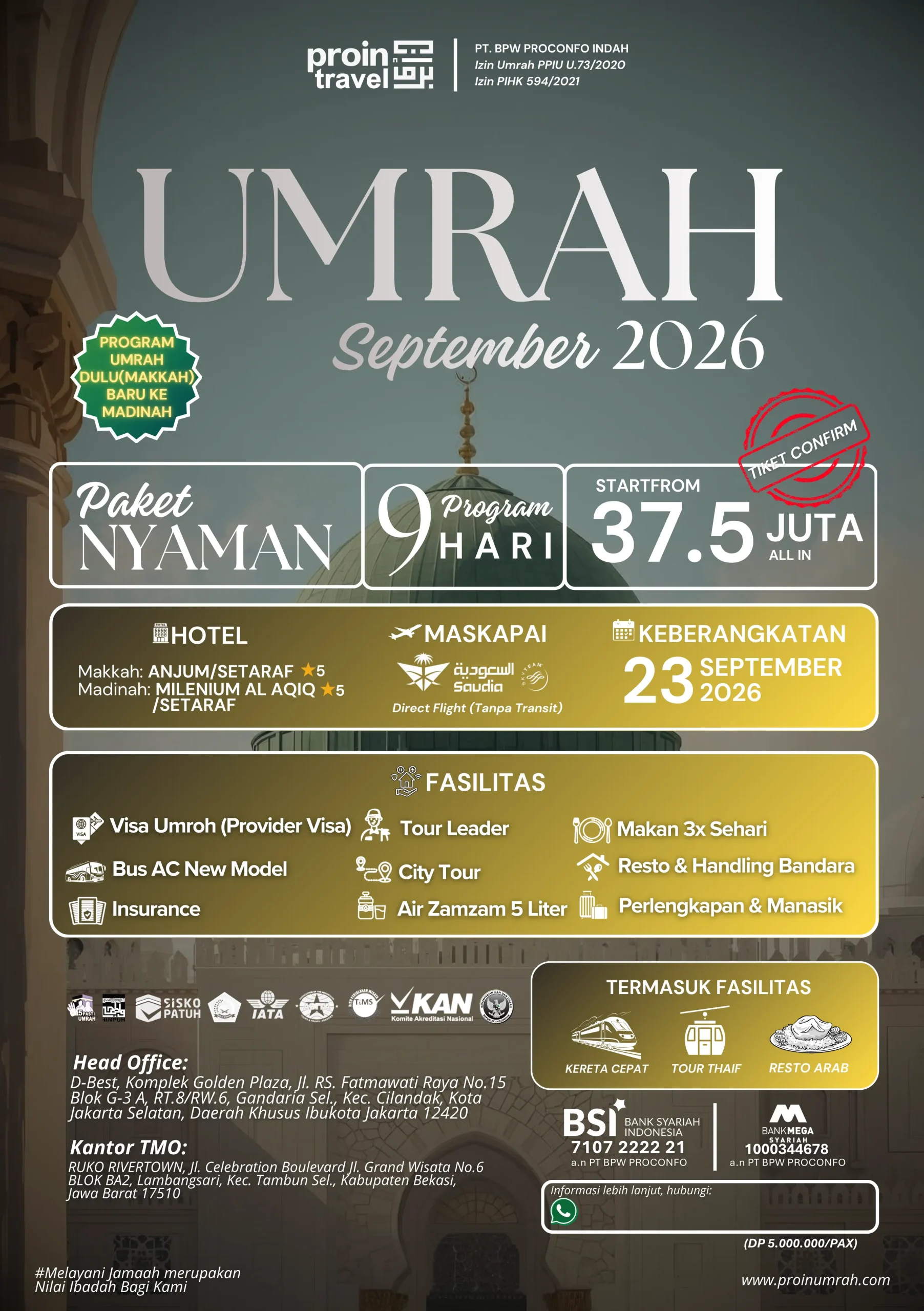 Promo UMROH September NYAMAN PROIN TRAVEL 23 SEPTEMBER 2026